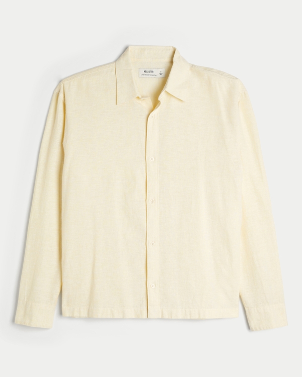 Linen-Blend Button-Through Shirt, Light Yellow view 1