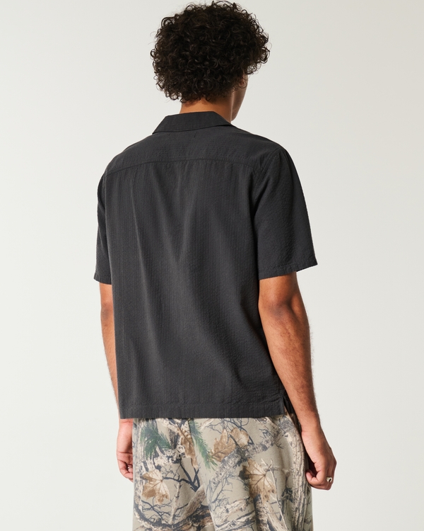 Short-Sleeve Seersucker Shirt, Black view 2