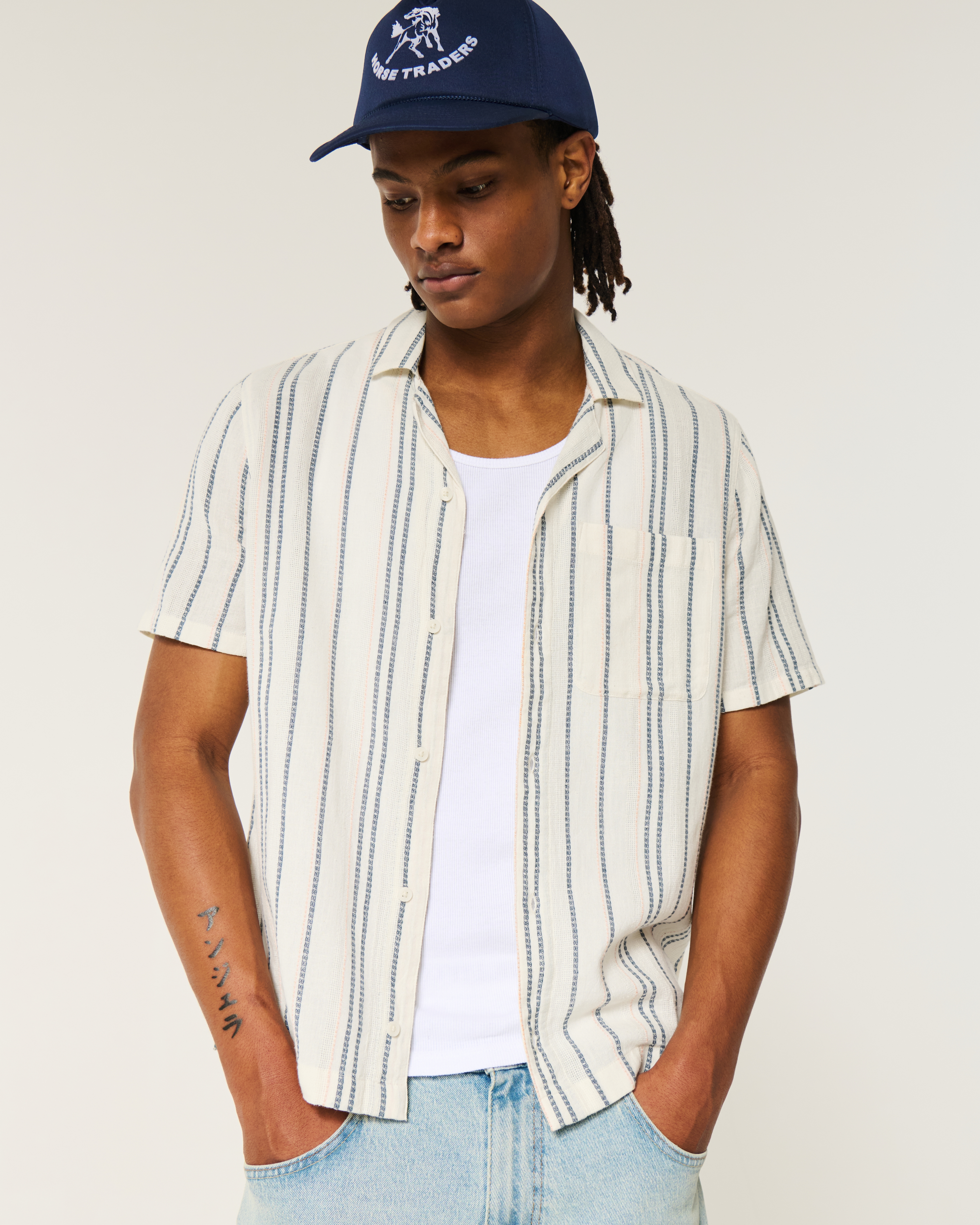 Short-Sleeve Textural Stripe Shirt