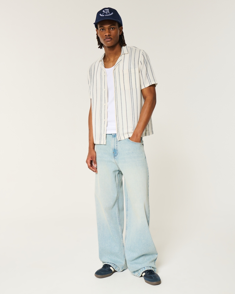 Short-Sleeve Textural Stripe Shirt