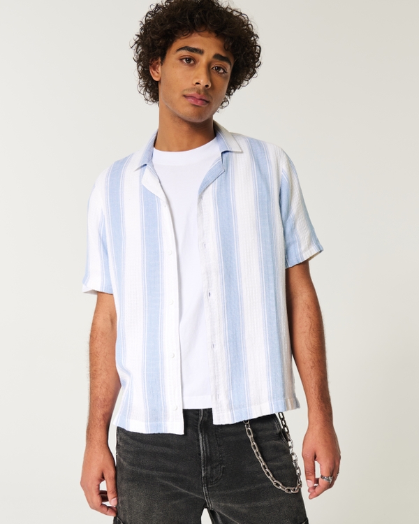 Short-Sleeve Textural Stripe Shirt, Light Blue Stripe view 1