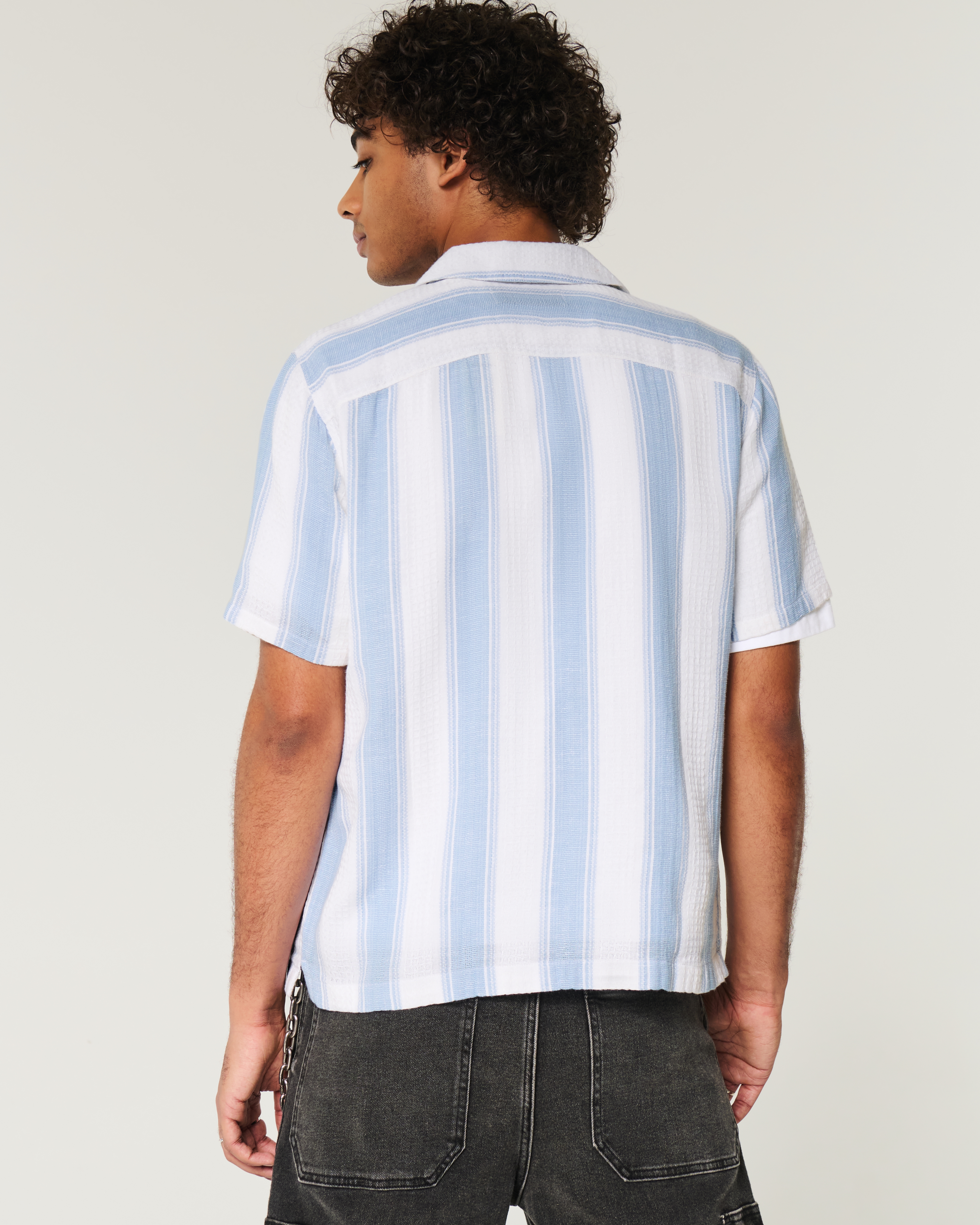 Men's Short-Sleeve Textural Stripe Shirt | Men's Tops