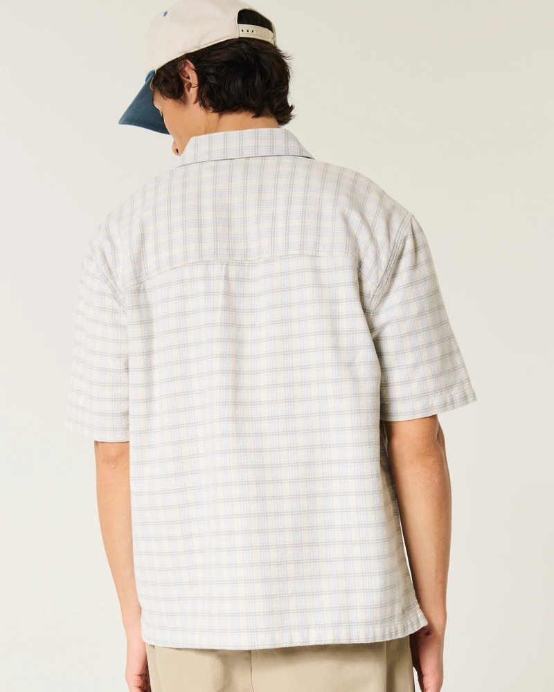 Boxy Short-Sleeve Plaid Shirt