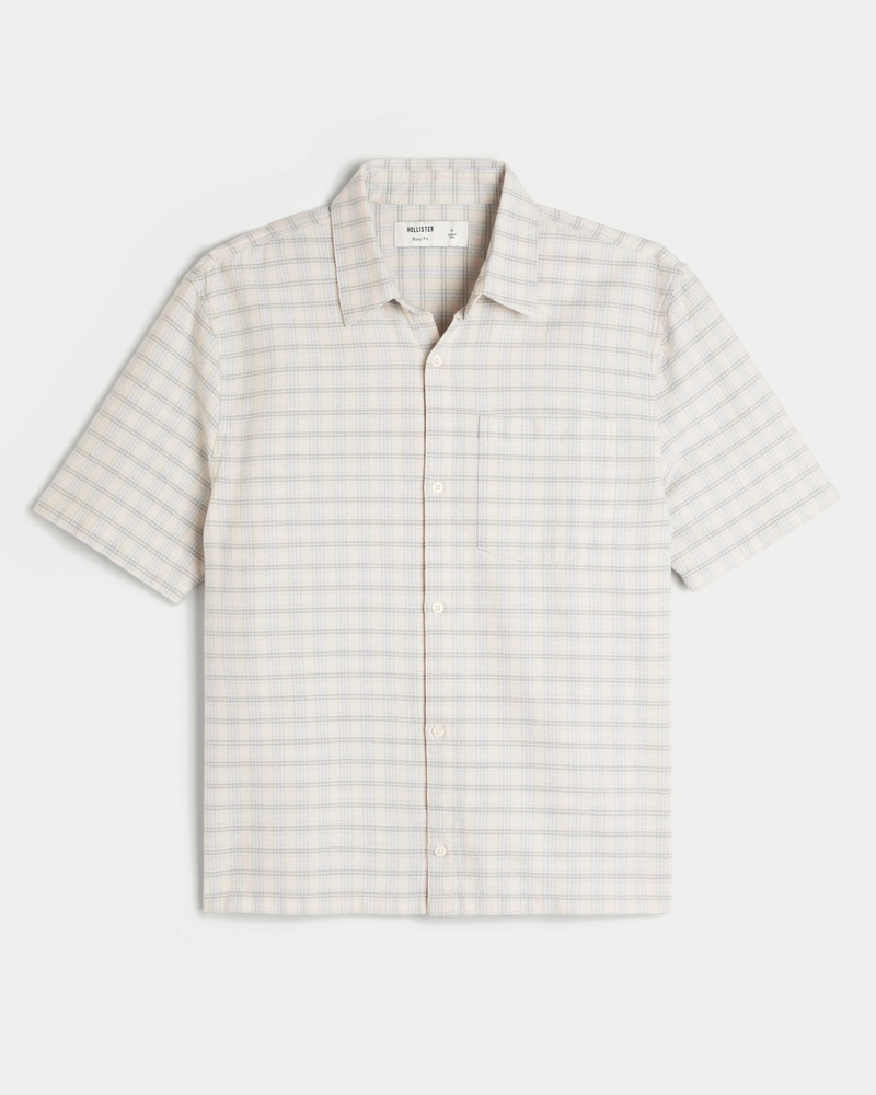 Boxy Short-Sleeve Plaid Shirt