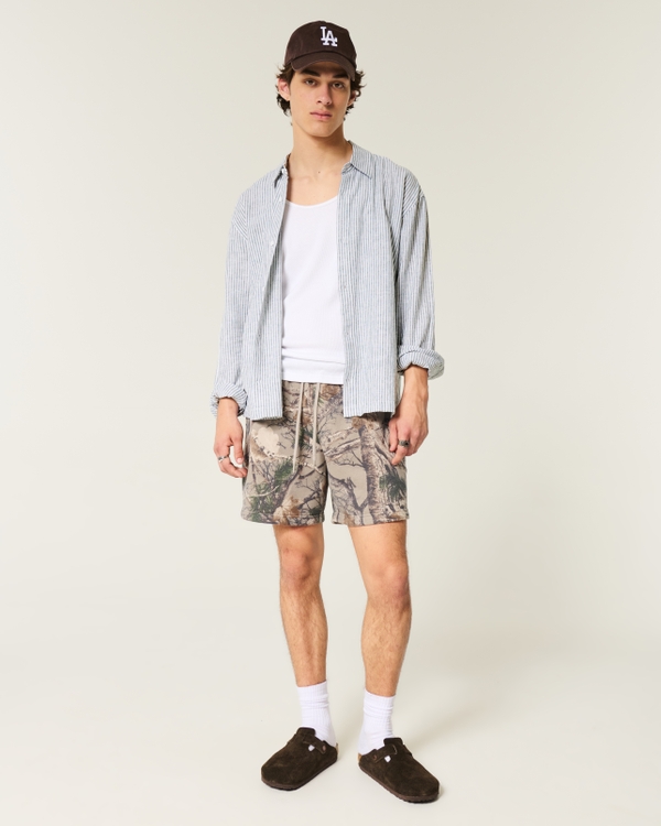 Relaxed Linen-Blend Shirt, Green Stripe view 2