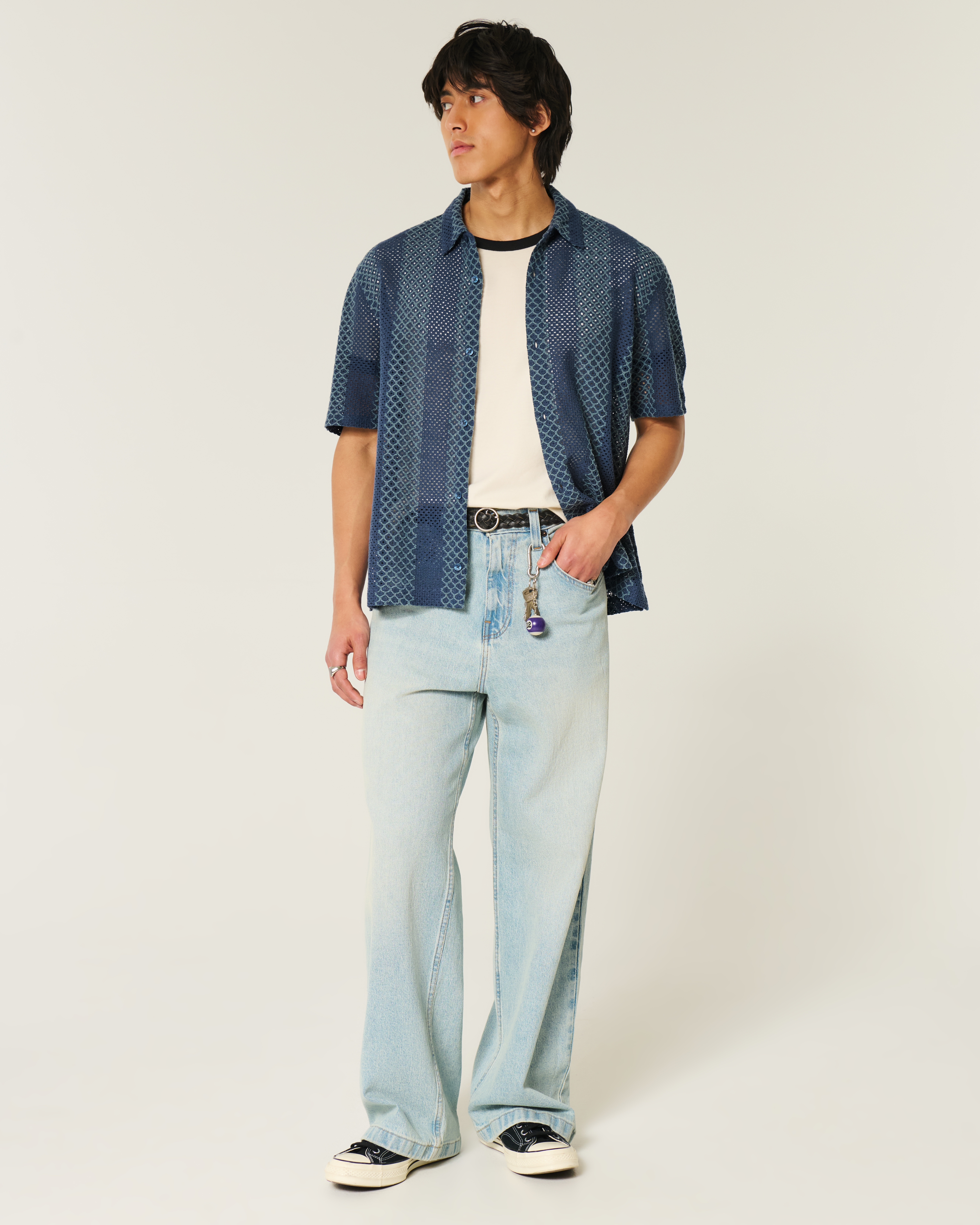 Boxy Short-Sleeve Crochet-Style Shirt