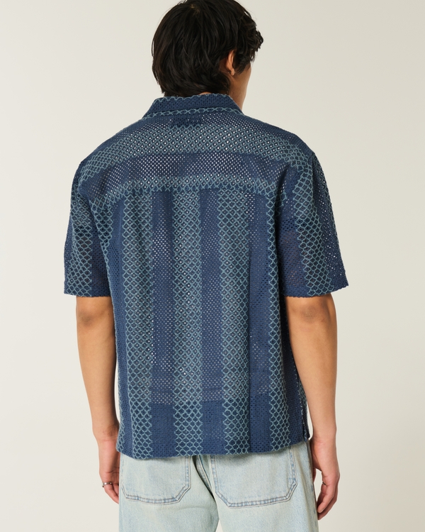 Boxy Short-Sleeve Crochet-Style Shirt