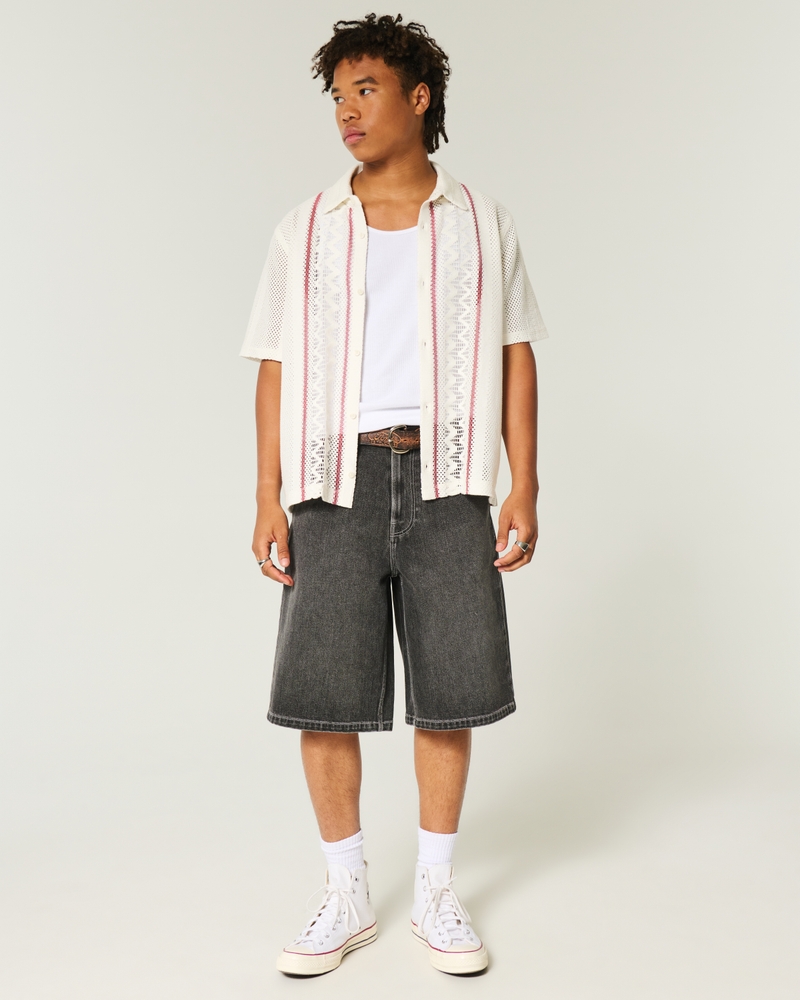 Boxy Short-Sleeve Crochet-Style Shirt