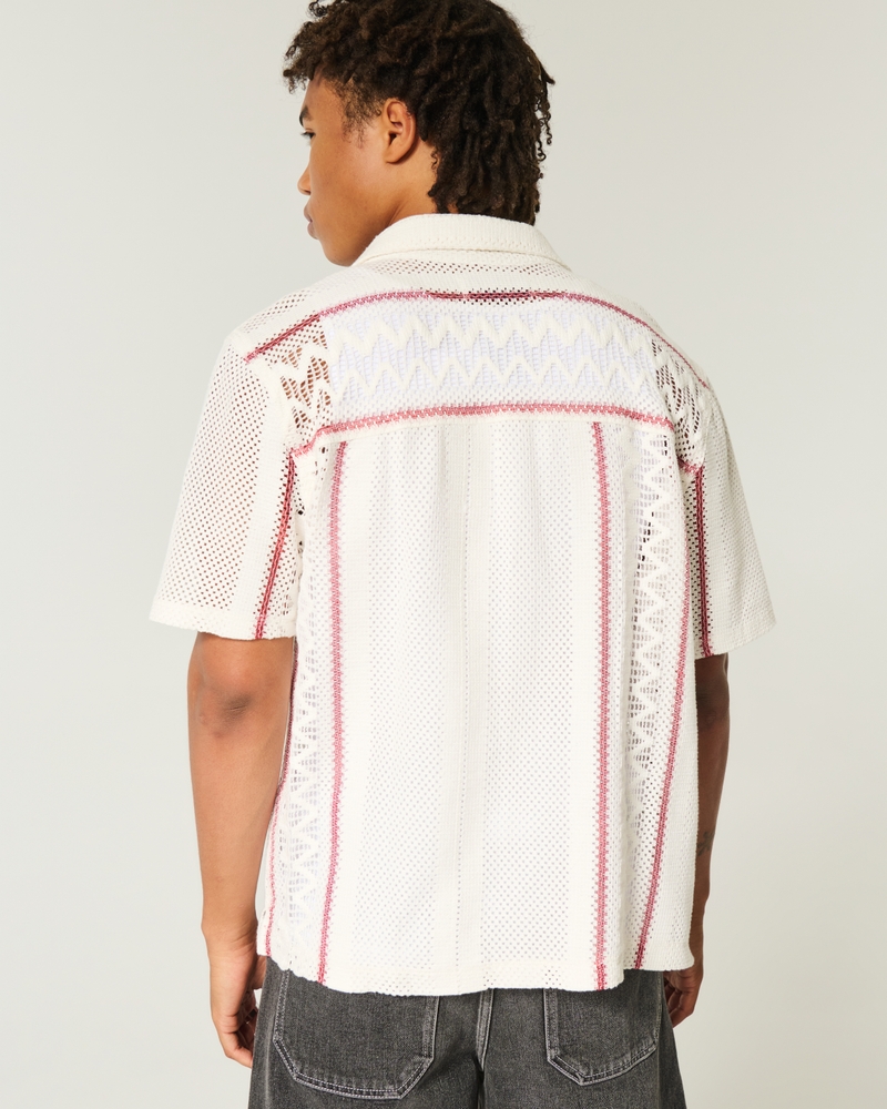 Boxy Short-Sleeve Crochet-Style Shirt