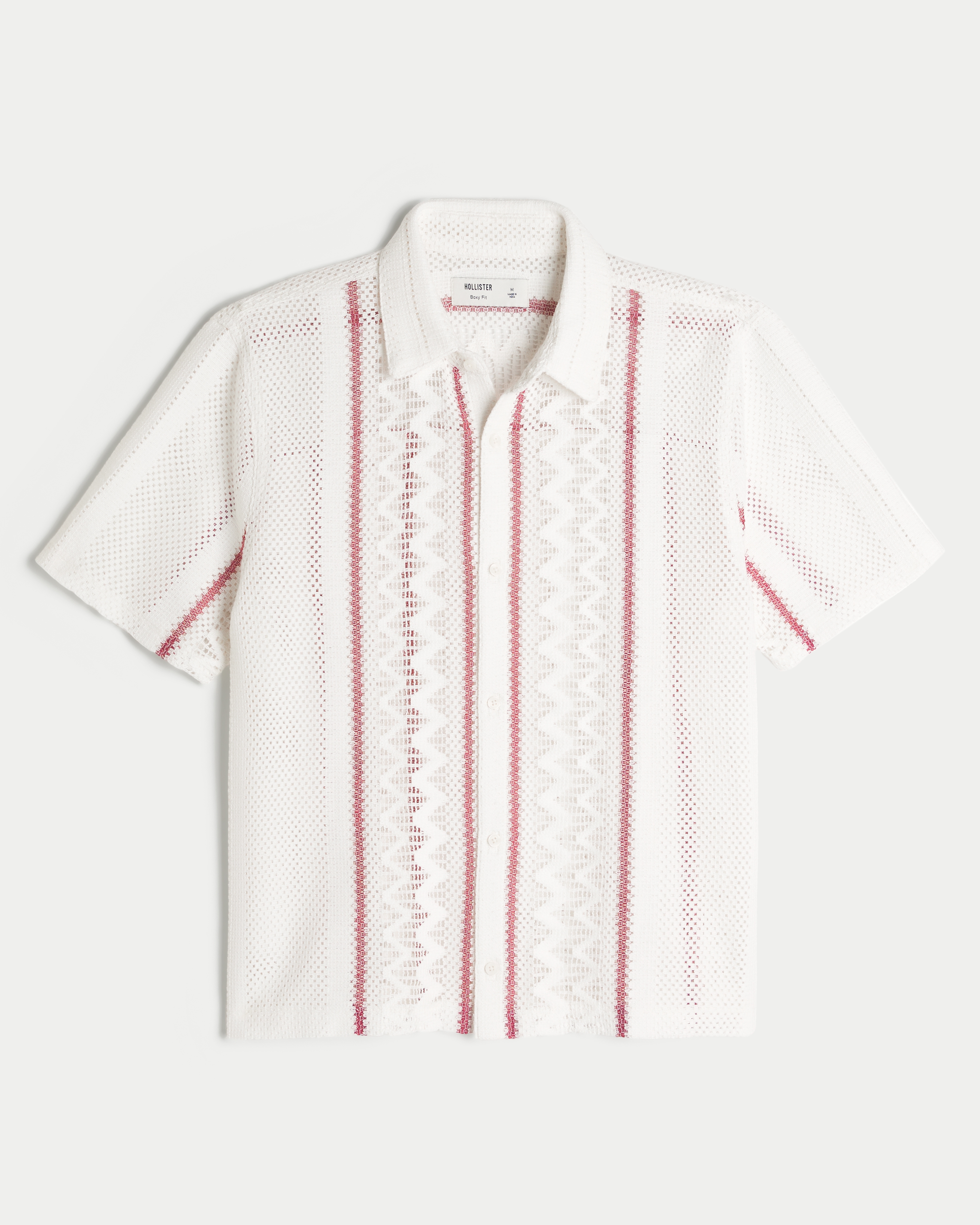 Tシャツ・カットソー TRILLION Cable Crochet Short Sleeve Collar Knit BRIGHT WHITE Mens Crochet Shirt Short Sleeve Casual Button Down Vintage