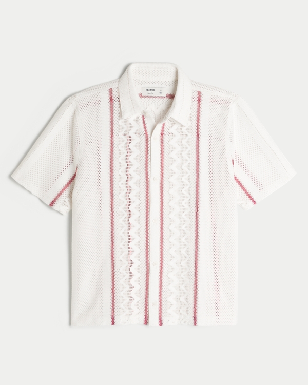 Boxy Short-Sleeve Crochet-Style Shirt