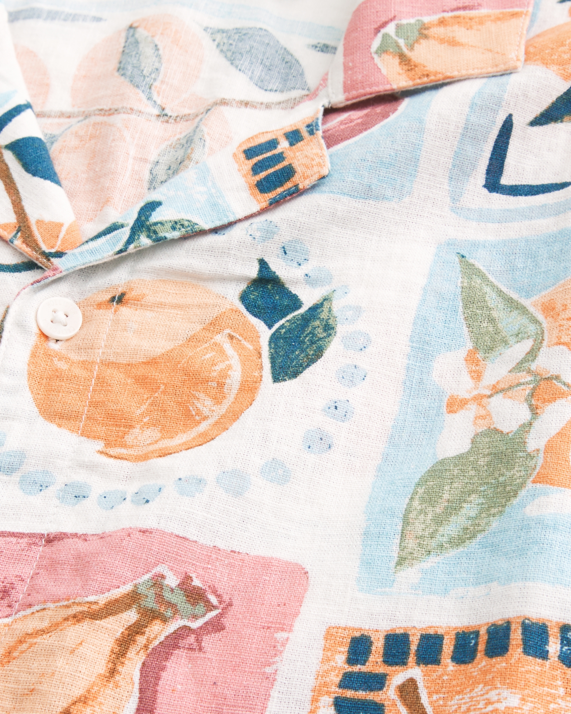 Boxy Linen-Blend Stamp Pattern Shirt