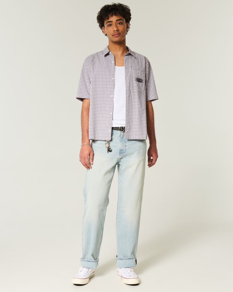 Boxy Short-Sleeve Embroidered Graphic Shirt