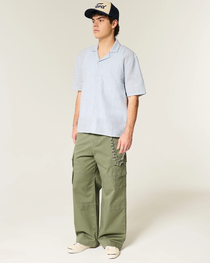 Boxy Short-Sleeve Linen-Blend Shirt