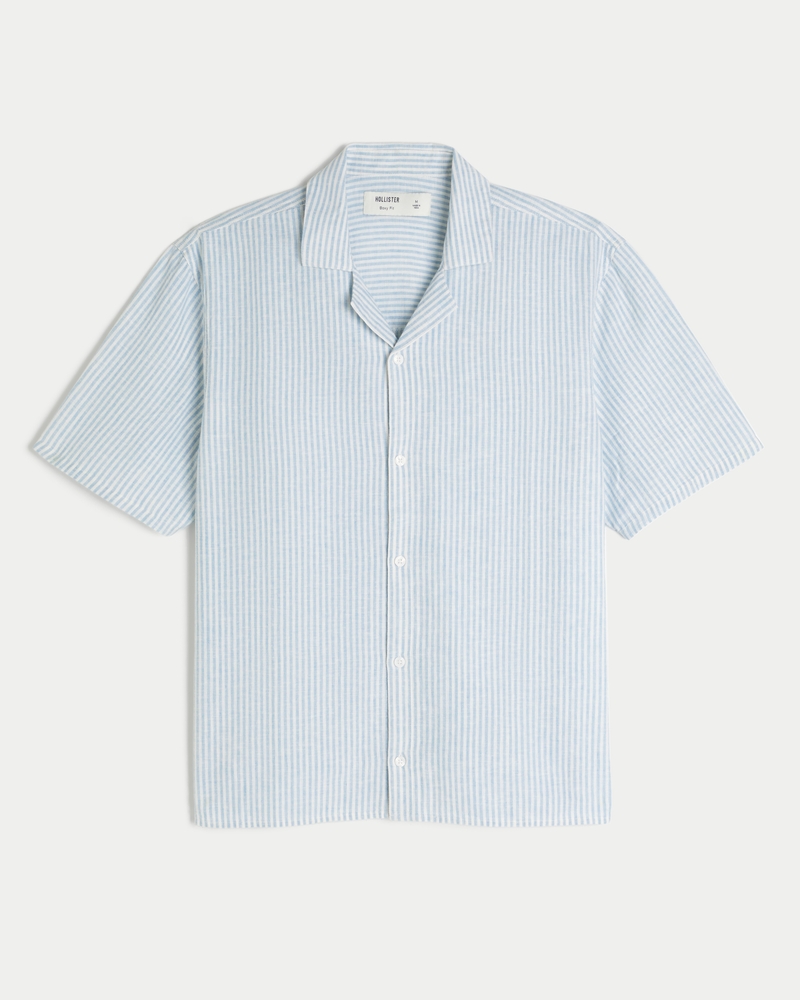 Boxy Short-Sleeve Linen-Blend Shirt