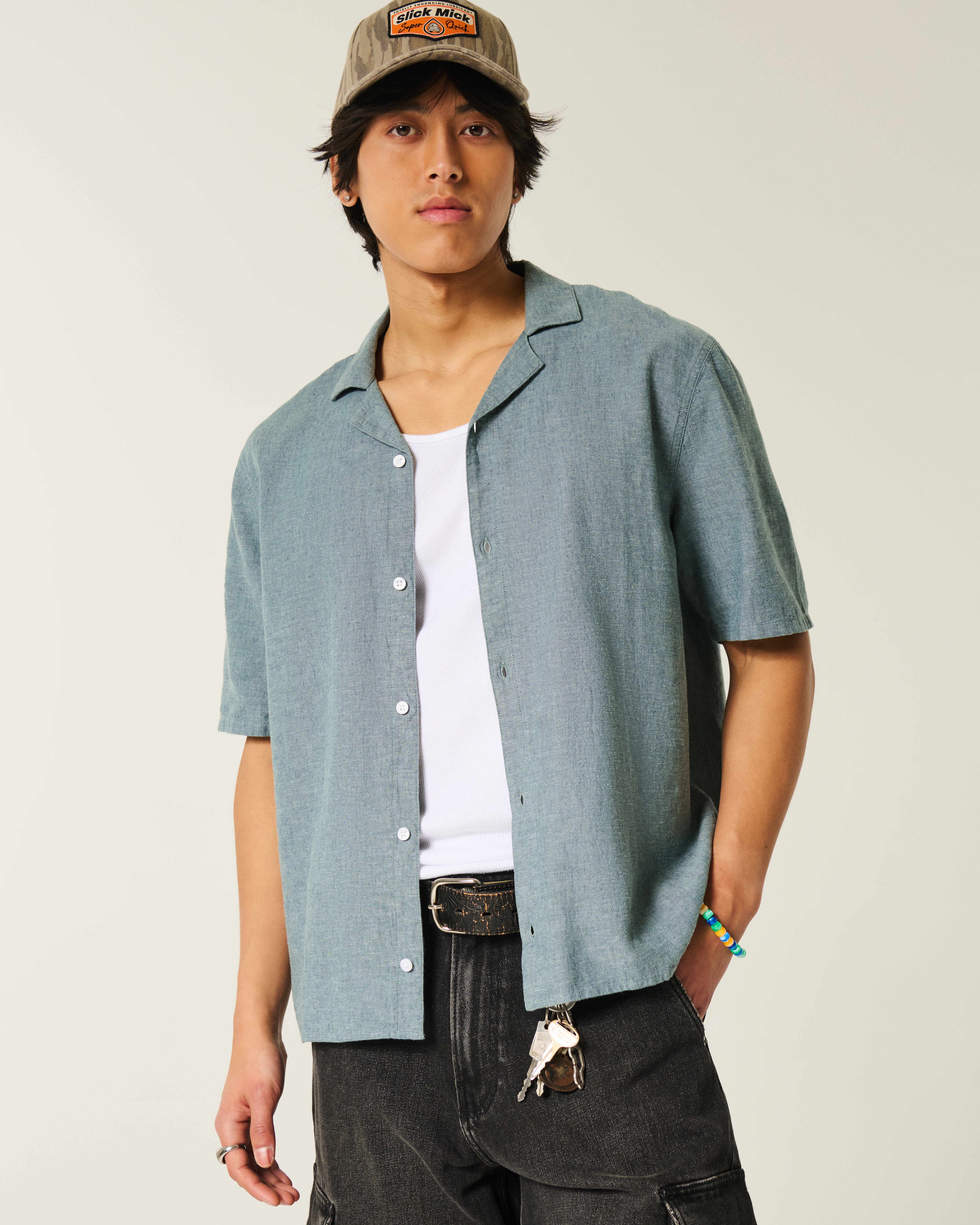 Boxy Linen-Blend Short-Sleeve Shirt
