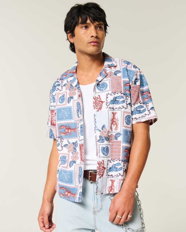 ボクシーリネンブレンドロブスター柄シャツ, ホワイトプリント view 1