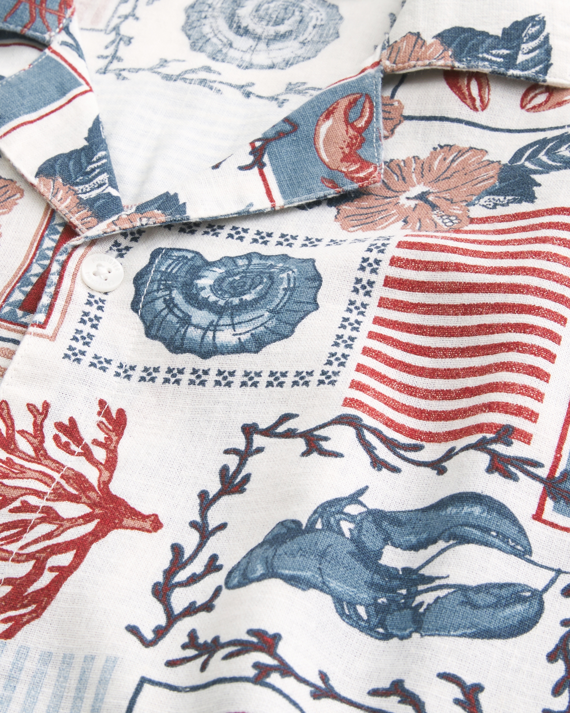 Men's Boxy Linen-Blend Lobster Pattern Shirt | Men's Tops