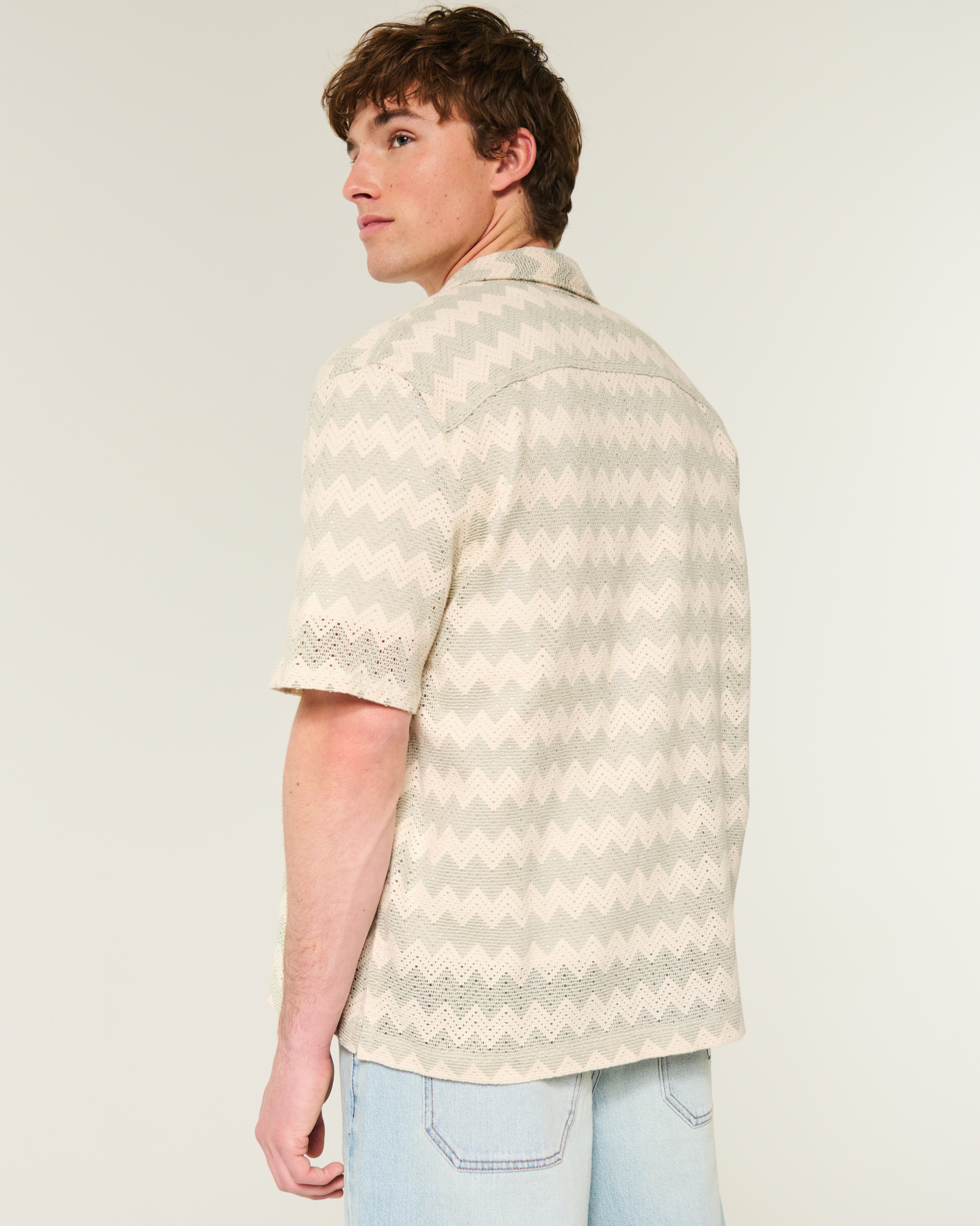 Men's Boxy Short-Sleeve Crochet-Style Shirt | Men's