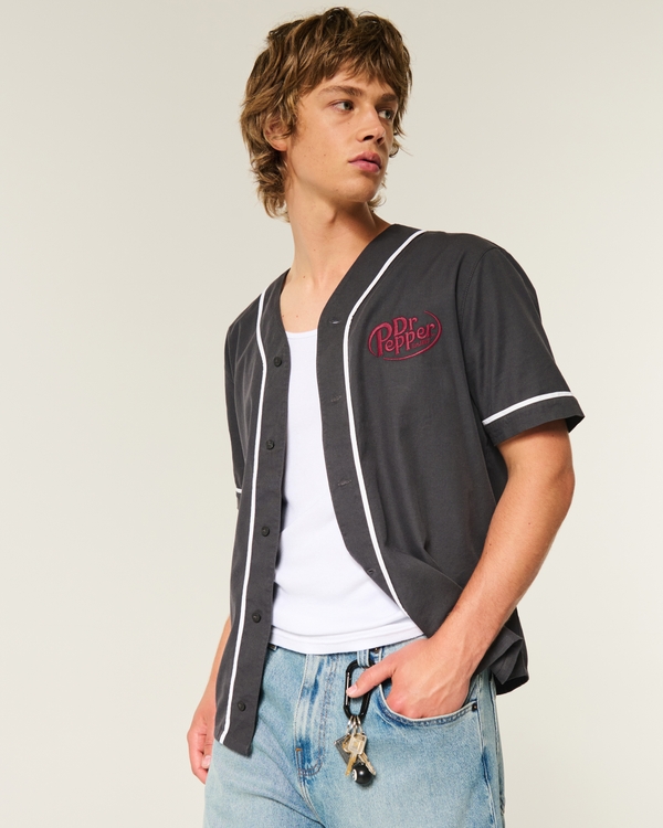 Boxy Dr Pepper Graphic Baseball Jersey, Faded Black view 1