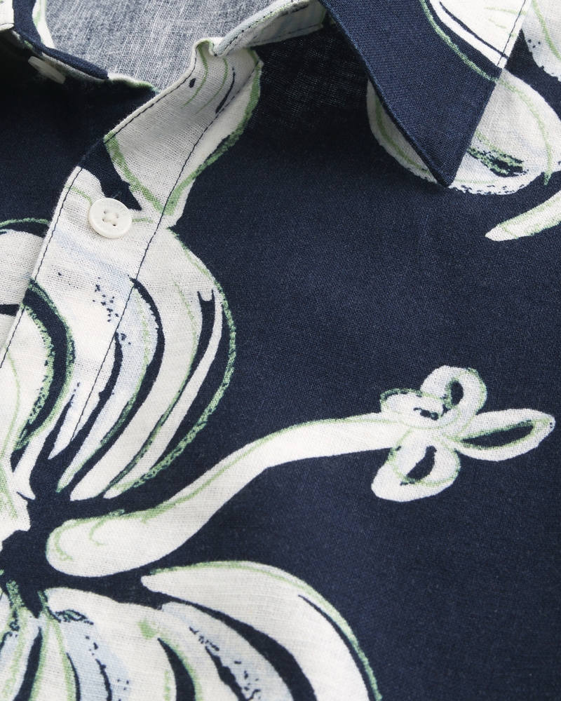 Boxy Tropical Pattern Linen-Blend Shirt