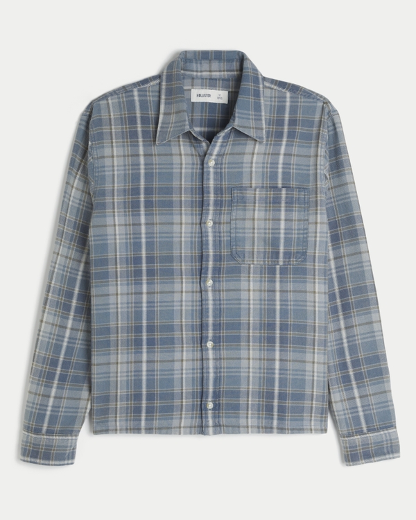 Boxy Flannel Shirt, Slate Plaid view 1