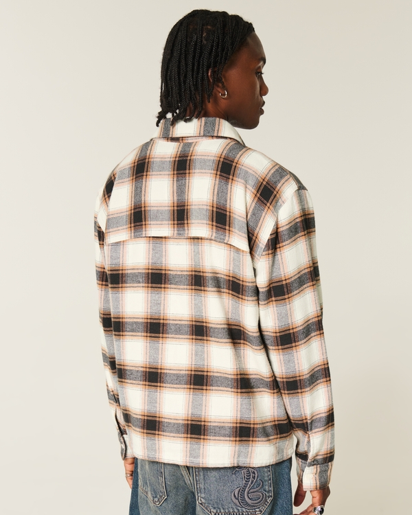 Boxy Flannel Shirt, Cream Plaid view 2