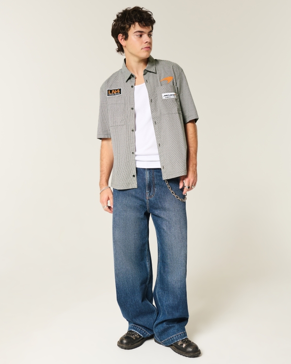 Boxy McLaren Graphic Workwear Shirt, Black Micro Check view 2