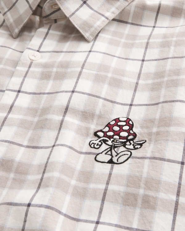 Boxy Short-Sleeve Mushroom Graphic Shirt