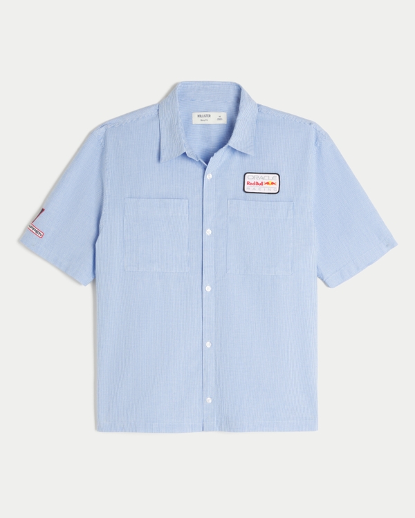 Boxy Oracle Red Bull Racing Graphic Workwear Shirt, Blue Micro Stripe view 1