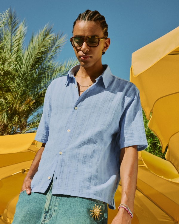 Boxy Short-Sleeve Shirt, Light Blue view 1