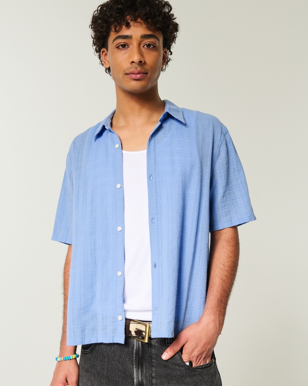 Boxy Short-Sleeve Shirt, Light Blue view 1