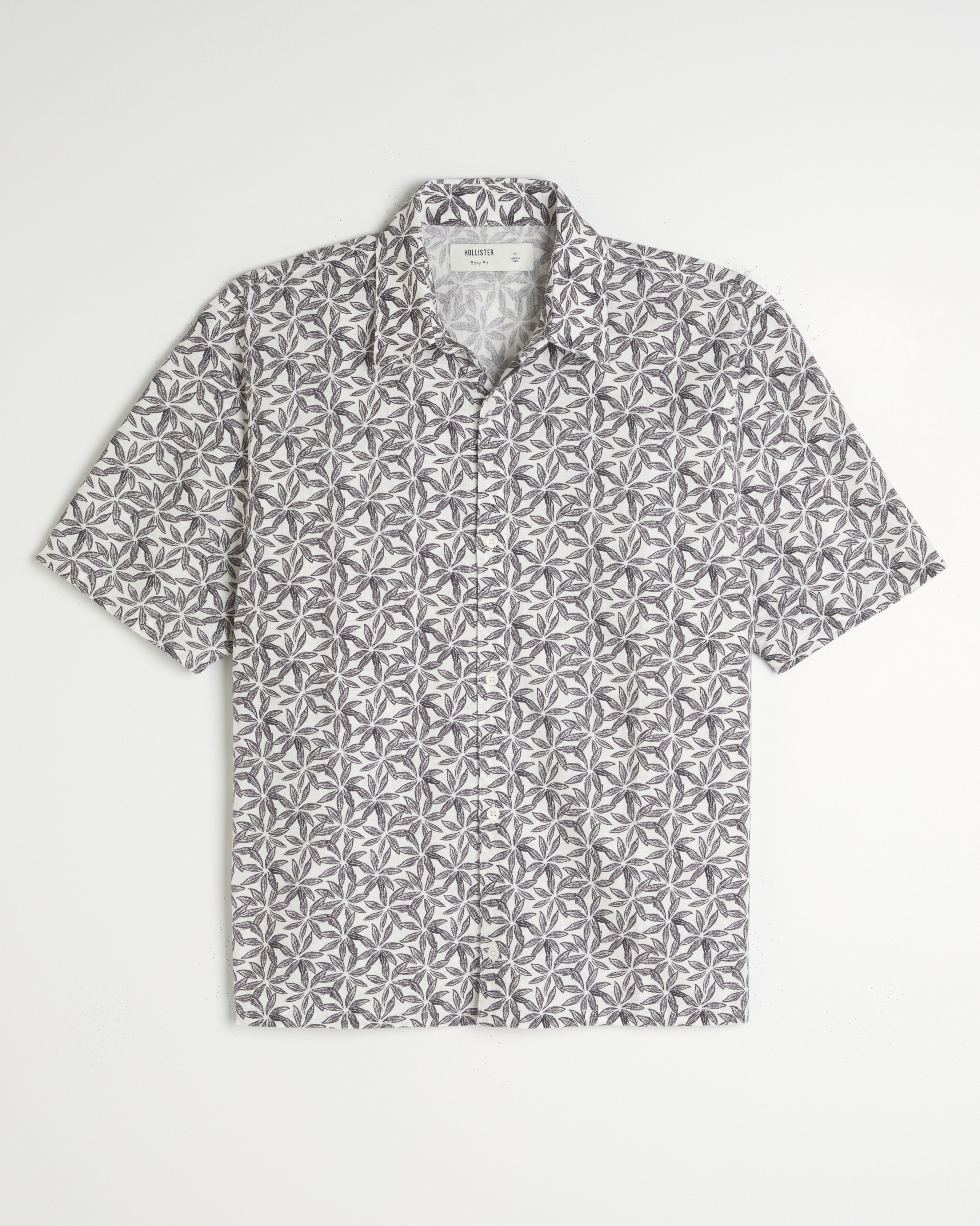 Boxy Tropical Pattern Linen-Blend Shirt