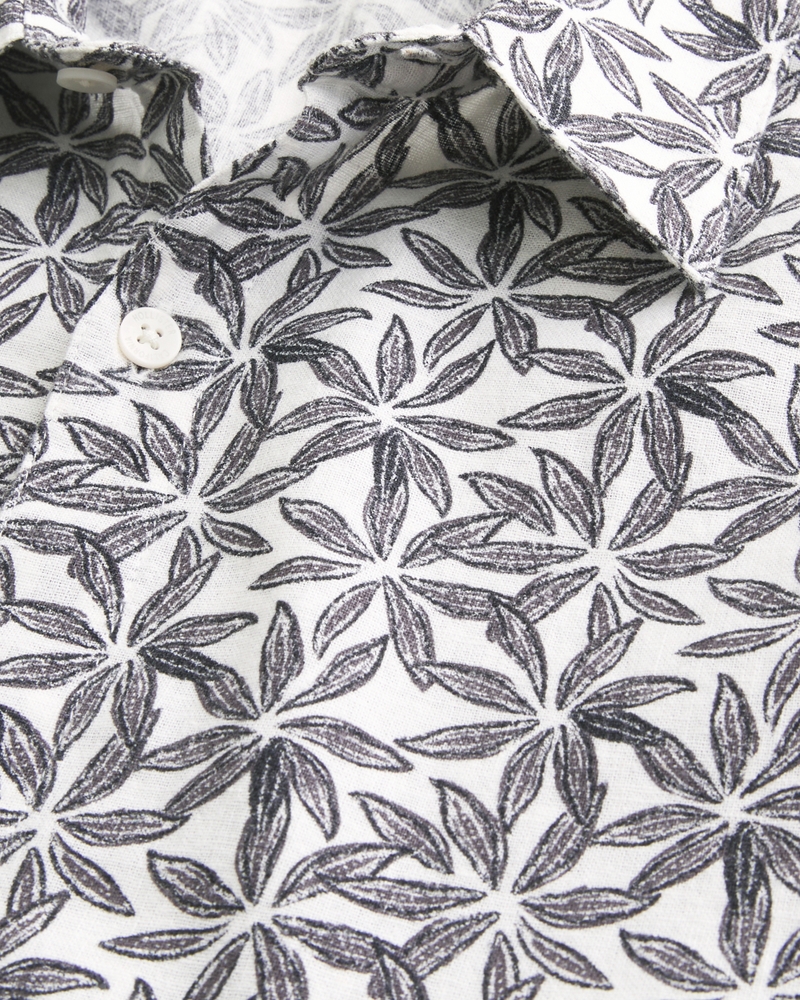 Boxy Tropical Pattern Linen-Blend Shirt