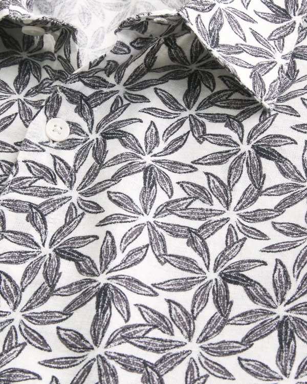 Boxy Tropical Pattern Linen-Blend Shirt