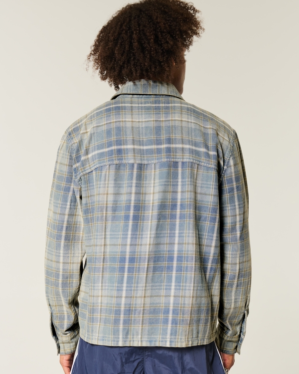 Long-Sleeve Flannel Shirt, Washed Navy Plaid view 2