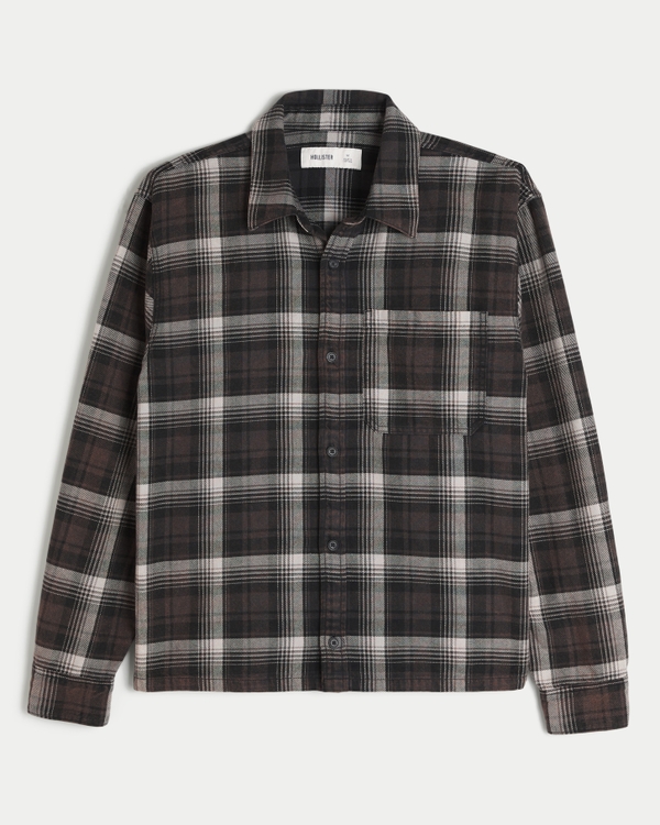 Long-Sleeve Flannel Shirt, Black Pattern view 1