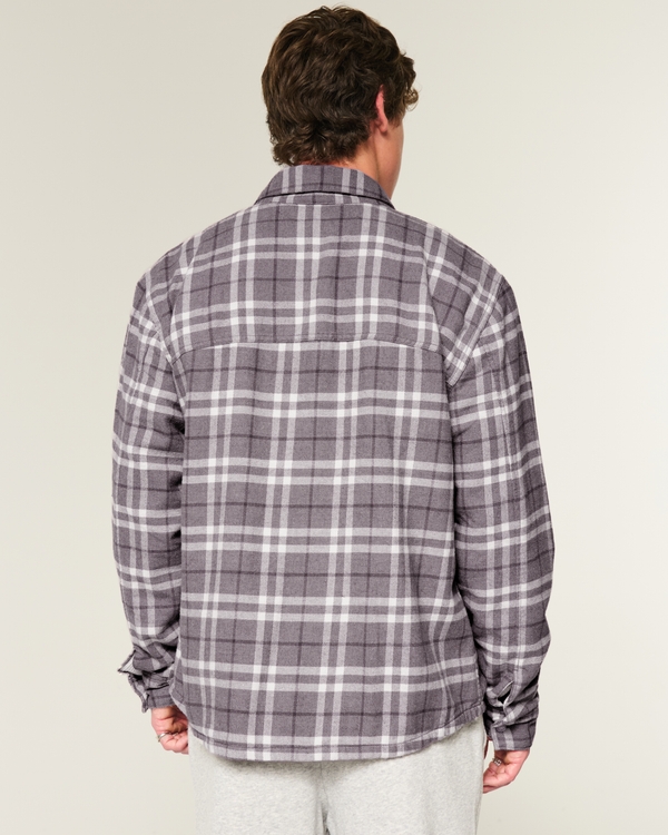 Waffle-Lined Flannel Shirt, Gray Plaid view 2
