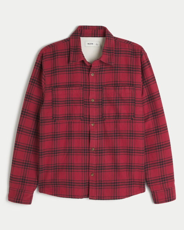 Waffle-Lined Flannel Shirt, Red Plaid view 1