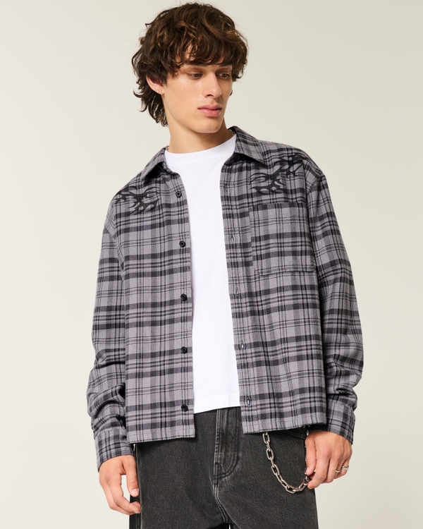 Graphic Flannel Shirt, Gray Plaid view 1