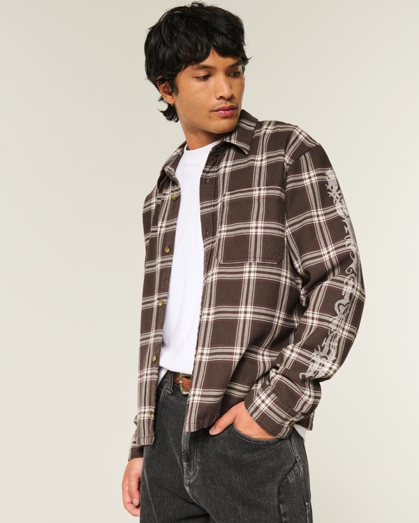Graphic Flannel Shirt, Dark Brown Plaid view 1