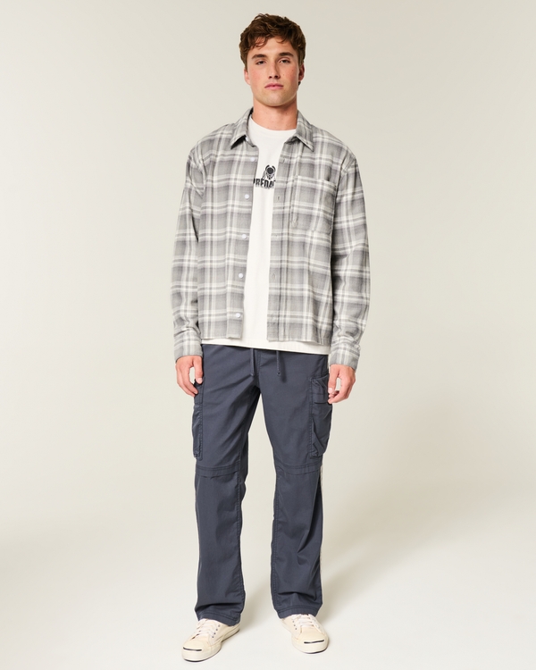 Boxy Flannel Shirt, Gray Plaid view 2