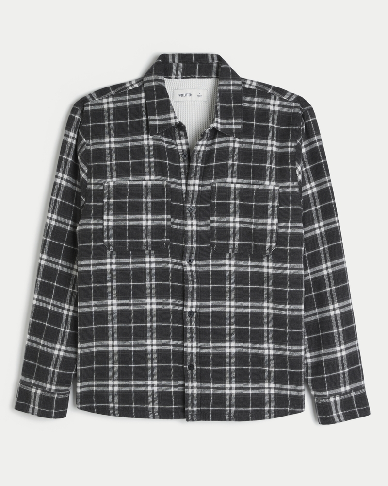 Boxy Thermal-Lined Flannel Shirt