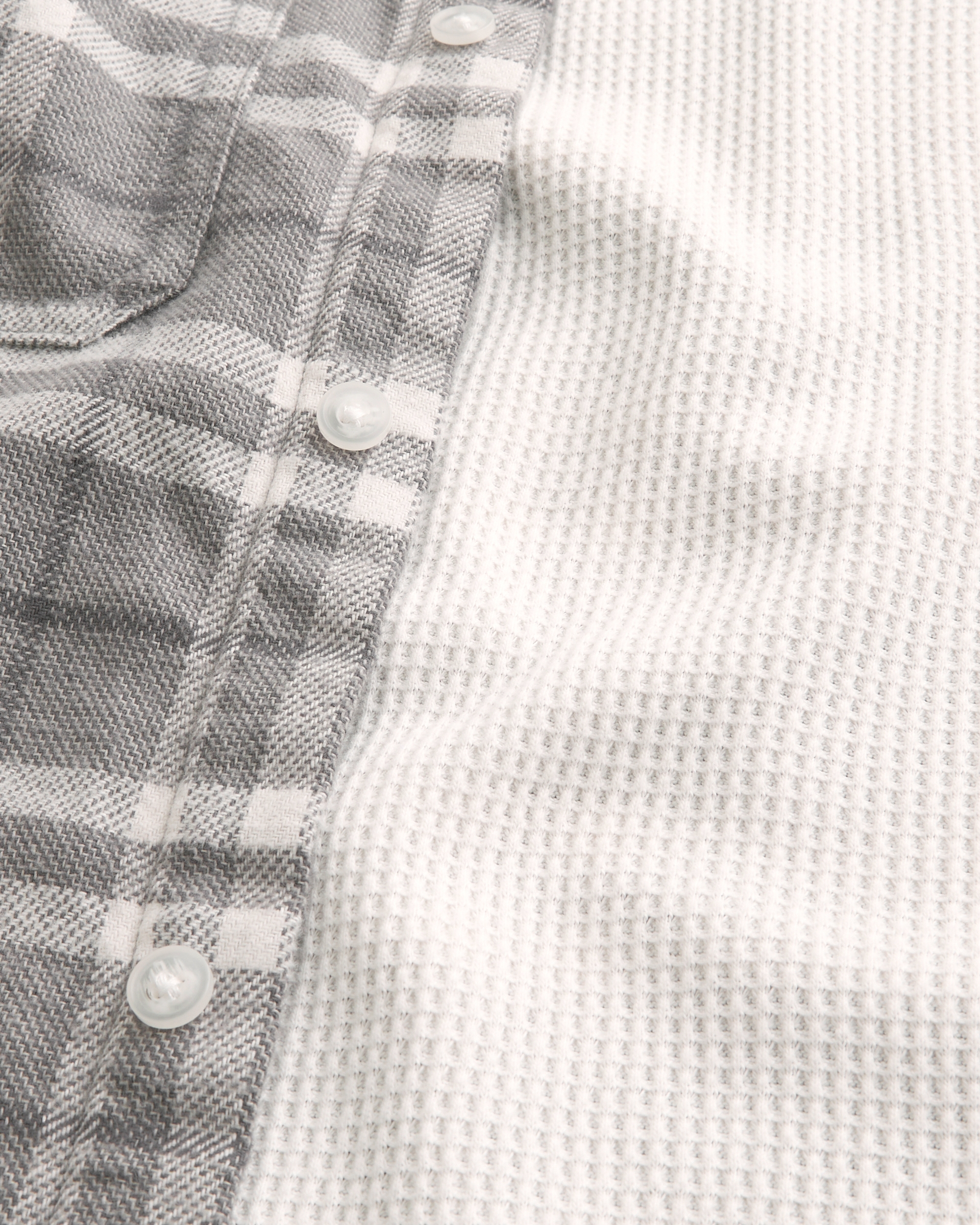 Boxy Waffle Knit-Lined Flannel Shirt