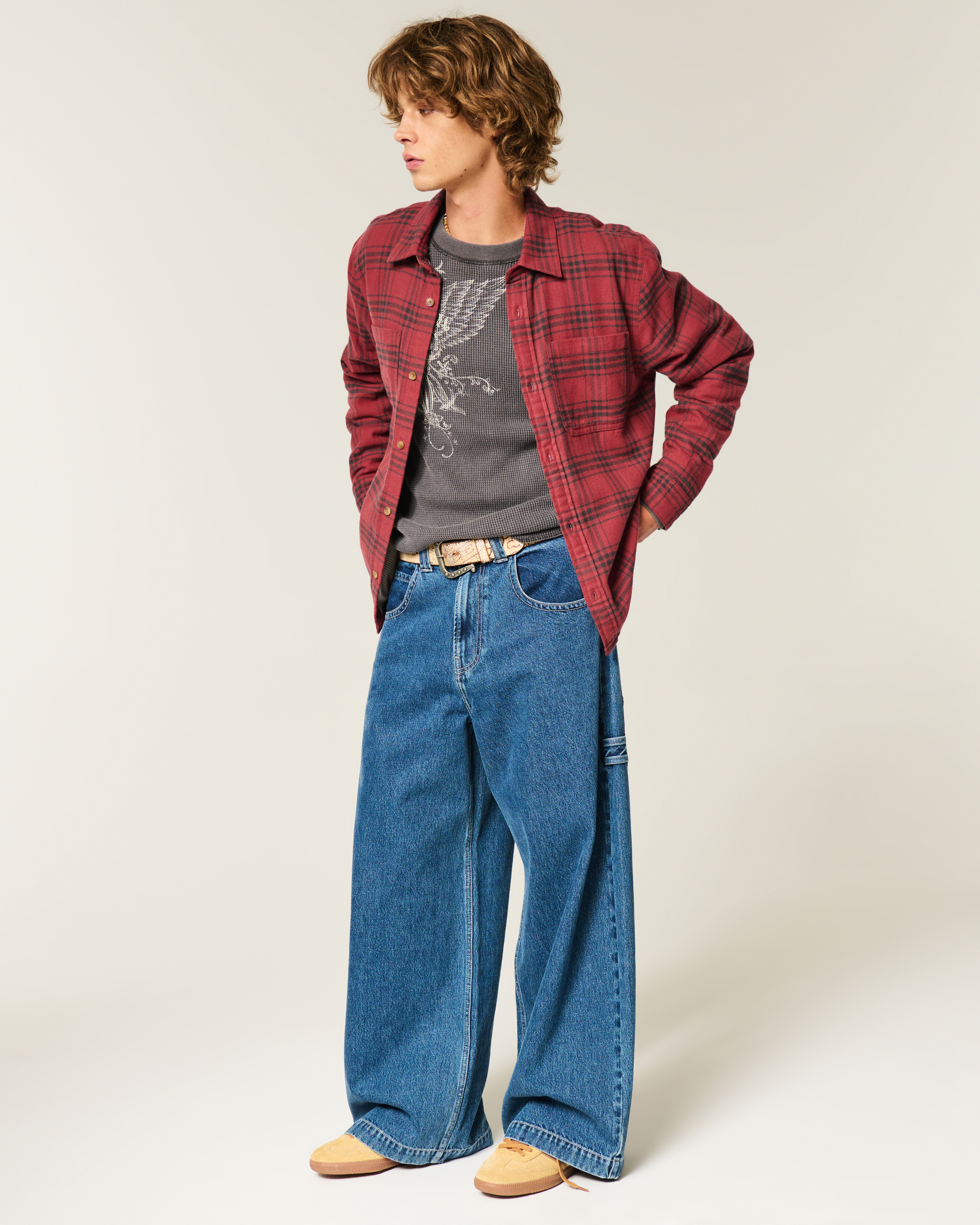 Boxy Thermal-Lined Flannel Shirt