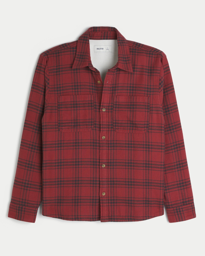 Hombres Camisa de franela de corte cuadrado con forro térmico