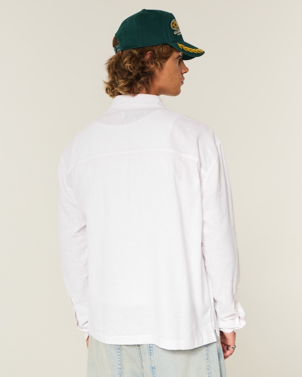 Relaxed Linen-Blend Button-Through Shirt, White view 2