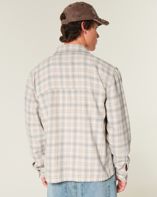 Long-Sleeve Flannel Shirt, Cream Plaid view 2