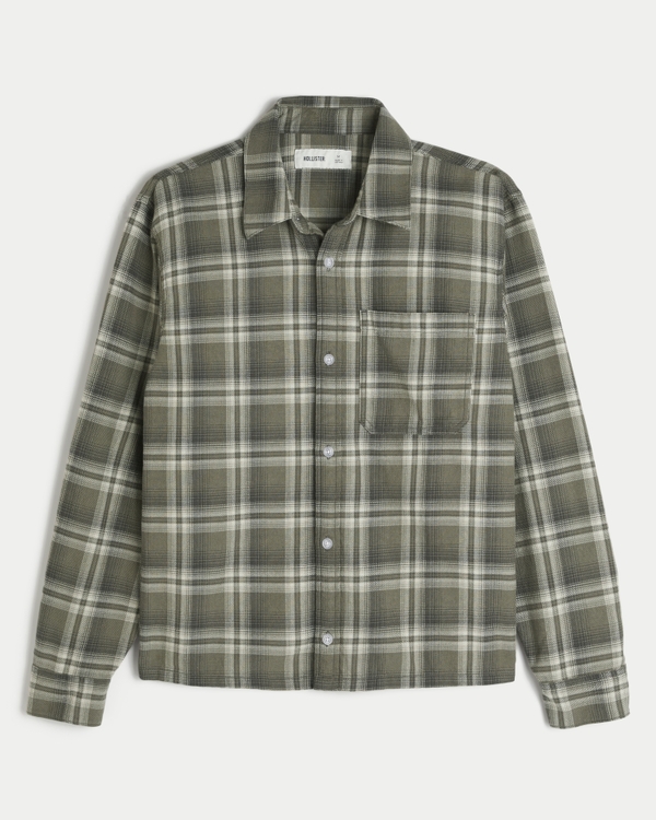 Long-Sleeve Flannel Shirt, Green Pattern view 1