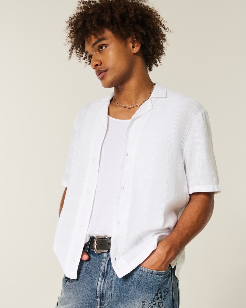 Boxy Linen-Blend Short-Sleeve Key West Graphic Shirt